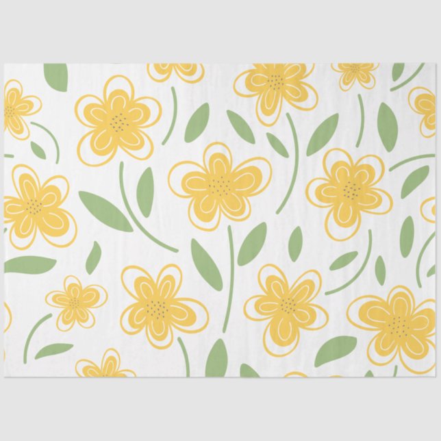 Papel De Seda Acuarela moderna Flores botánicas amarillas floral (Anverso)