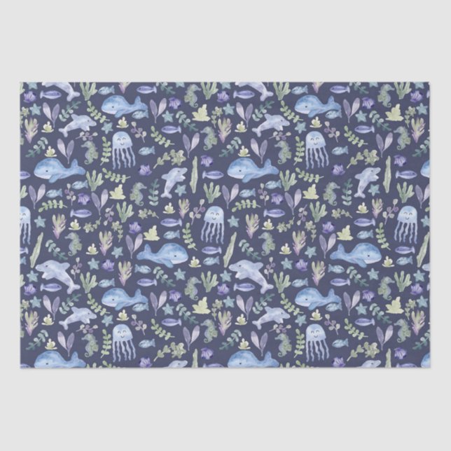 Papel De Seda Acuarela moderna Sealife  (Anverso)