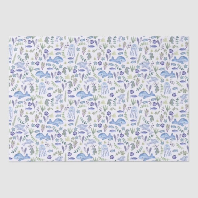 Papel De Seda Acuarela moderna Sealife  (Anverso)