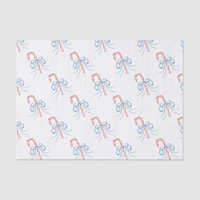 Papel De Seda Acuarela Monograma Bow Candy Cane (Anverso)