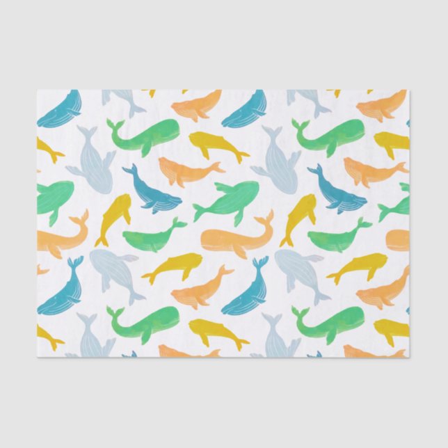 Papel De Seda Acuarela náutica de ballenas del océano Pacífico (Anverso)