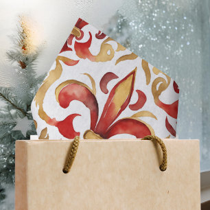 Papel De Seda Acuarela Navidad Rojo Dorado Floral