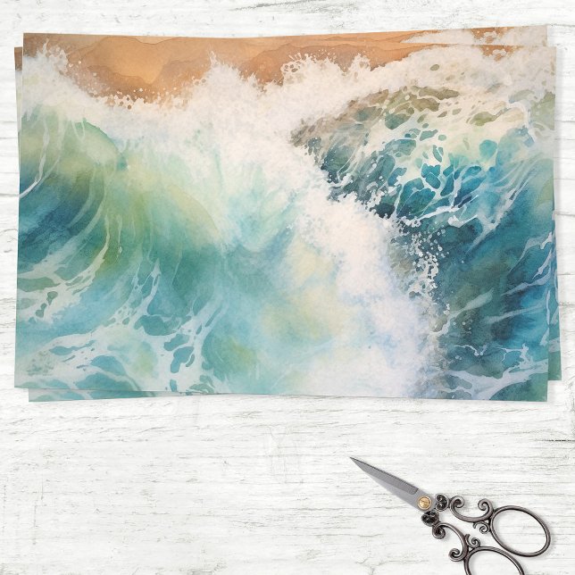 Papel De Seda Acuarela Ocean Waves Beach Decoup (Subido por el creador)