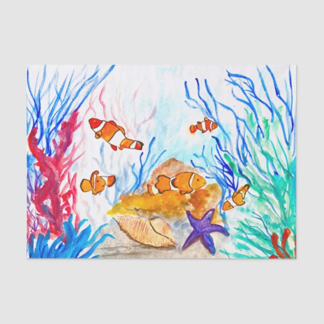 Papel De Seda acuarela océano mar Nautical Mar Cute Fishman (Anverso)