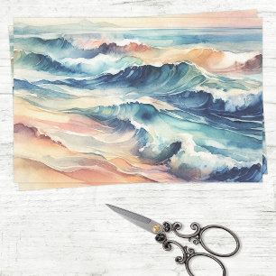 Papel De Seda Acuarela Océano Olas Azules Decoupage costera