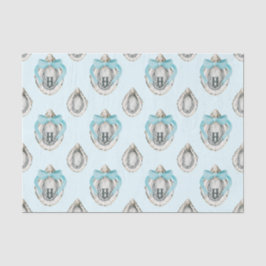 Papel De Seda Acuarela Ostras Costeras Monograma Bow Azul