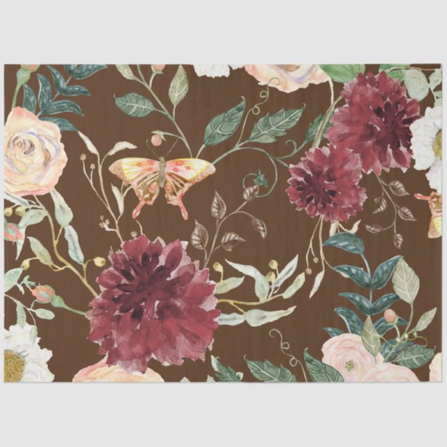 Papel De Seda Acuarela Otoño Decoración de Mariposa Floral (Anverso)