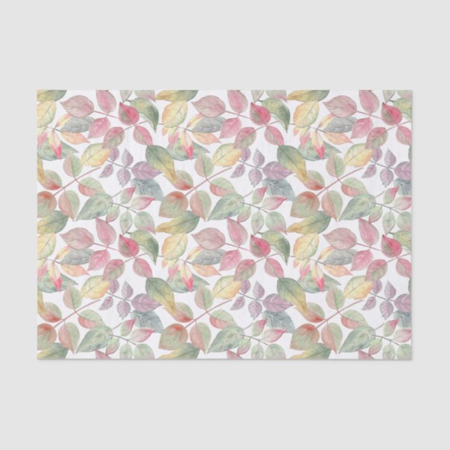 Papel De Seda Acuarela Otoño Deja Naturaleza Botánica (Anverso)