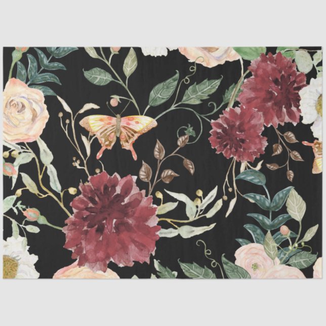 Papel De Seda Acuarela Otoño Floral mariposa Caída Desnudo (Anverso)