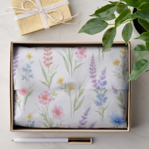 Papel De Seda Acuarela pastel de flores silvestres lavanda azul 