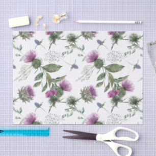 Papel De Seda Acuarela Patrón Botánico de Cardo Morado