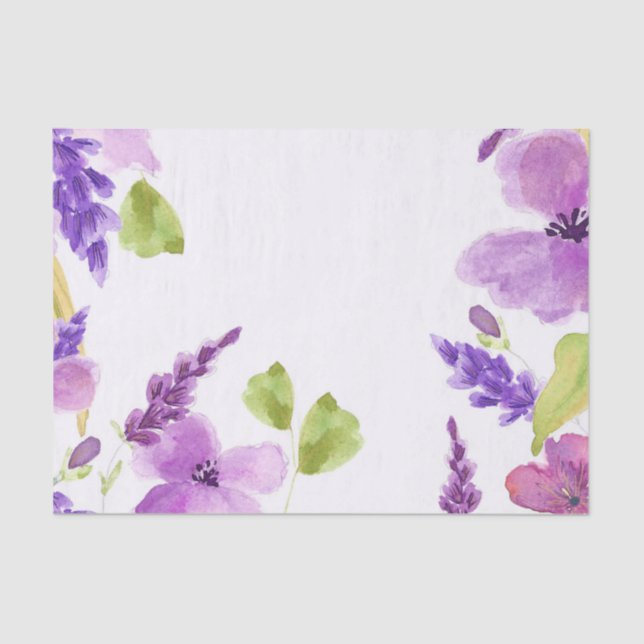 Papel De Seda Acuarela púrpura bonita floral (Anverso)