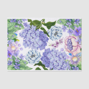 Papel De Seda Acuarela Púrpura, Rosa, Flores Blue Garden