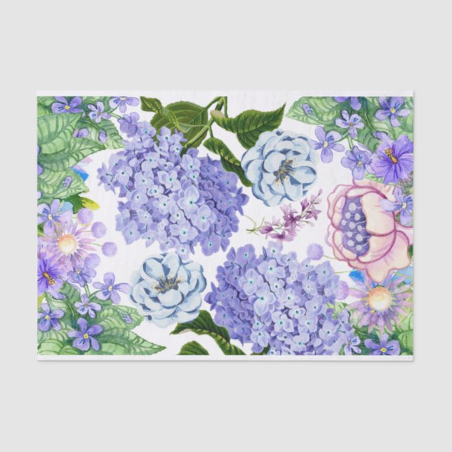 Papel De Seda Acuarela Púrpura, Rosa, Flores Blue Garden (Anverso)