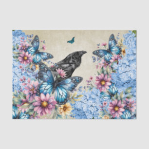 Papel De Seda Acuarela Raven Hidrangea Azul y Mariposas