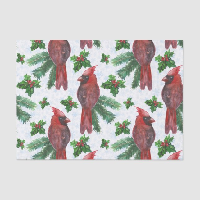 Papel De Seda acuarela Red Cardinal Bird (Anverso)