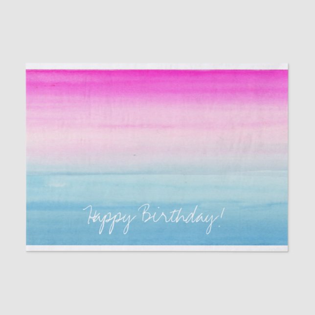Papel De Seda Acuarela rosa y azul naranja | Cumpleaños (Anverso)