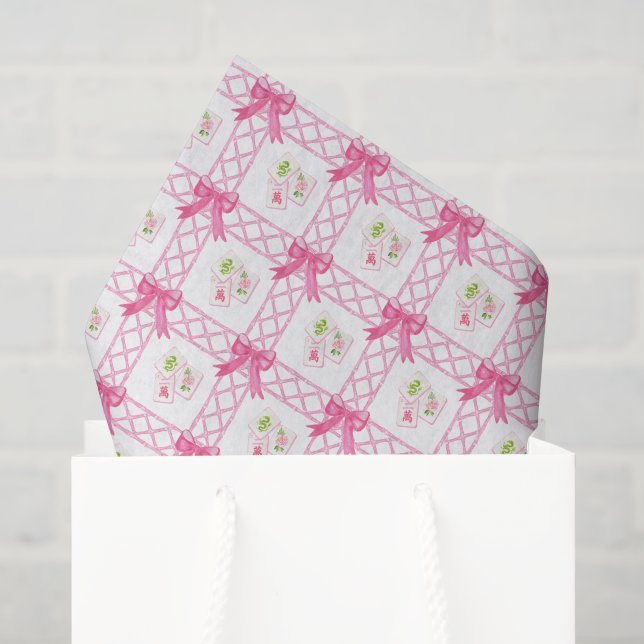 Papel De Seda Acuarela Rosa y Verde Bow Mahjong (Bolsa de regalo)