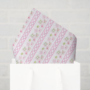 Papel De Seda Acuarela Rosa y Verde Bow Mahjong