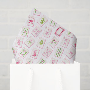 Papel De Seda Acuarela Rosa y Verde Bow Mahjong