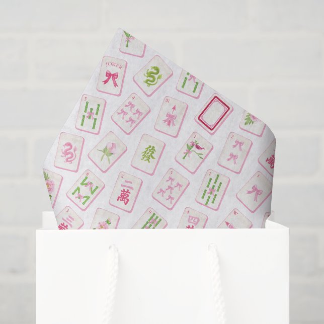 Papel De Seda Acuarela Rosa y Verde Bow Mahjong (Bolsa de regalo)
