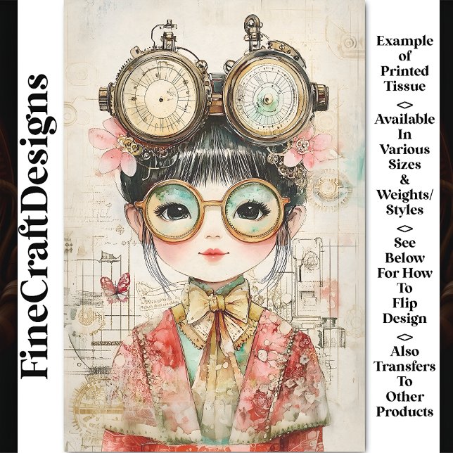 Papel De Seda Acuarela Steampunk Chica asiático BH9 Decoupage (Subido por el creador)