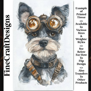 Papel De Seda Acuarela Steampunk Schnauzer Dog CC8 Decoupage