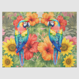 Papel De Seda Acuarela Tropical Floral Guacamayo & Hibisco Rojo
