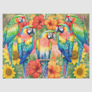 Papel De Seda Acuarela Tropical Floral Guacamayo & Hibisco Rojo