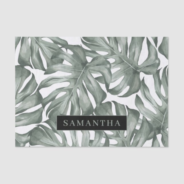 Papel De Seda Acuarela Tropical Oasis Moderno Patrón de hojas (Anverso)