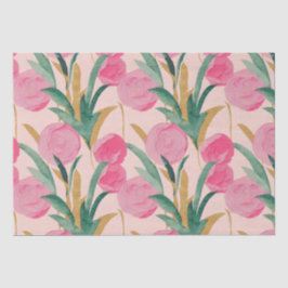 Papel De Seda Acuarela Vibrante Pintada Flores Rosadas de Primav