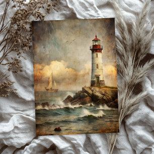 Papel De Seda Acuarela vintage de la casa de la luz del mar