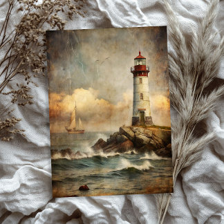 Papel De Seda Acuarela vintage de la casa de la luz del mar