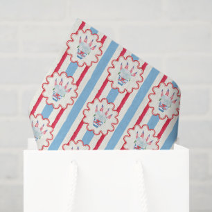 Papel De Seda Acuarelas de Hortensias y Banderas Americanas del