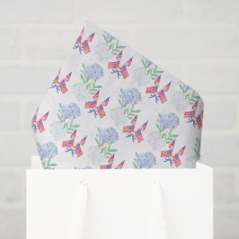 Papel De Seda Acuarelas de Hortensias y Banderas Americanas del 