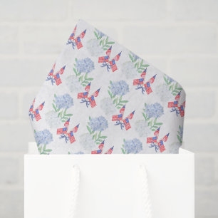 Papel De Seda Acuarelas de Hortensias y Banderas Americanas del