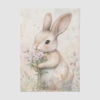 Papel De Seda Adorable Bunny Holding a Bouquet of Wildflowers