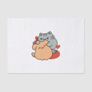 Papel De Seda Adorable Cat and Dog Hug - Diseño de Meow & Woof