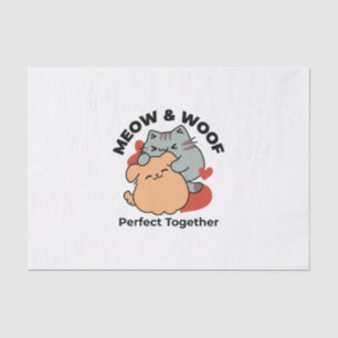 Papel De Seda Adorable Cat and Dog Hug - Diseño de Meow & Woof