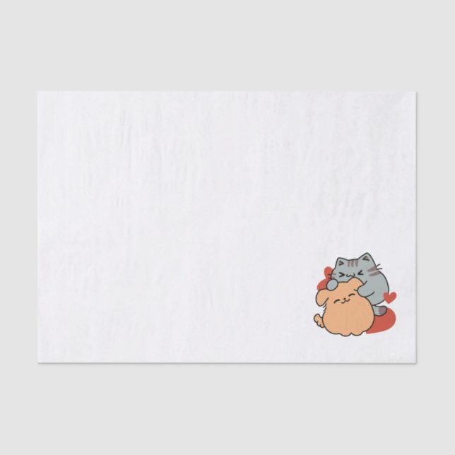 Papel De Seda Adorable Cat and Dog Hug - Diseño de Meow & Woof (Anverso)