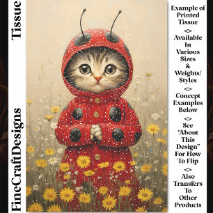 Papel De Seda Adorable Gatito Mariquita Caprichoso DA5 Decoupage