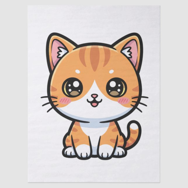 Papel De Seda Adorable Kawaii Ginger Cat Cartoon Character (Anverso)