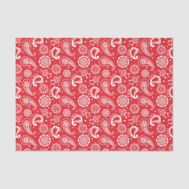Papel De Seda adorable patrón de baldosas de Country Paisley roj (Anverso)