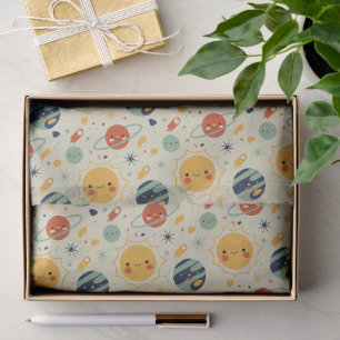 Papel De Seda Adorable Patrón de Planetas del Sistema Solar Kawa