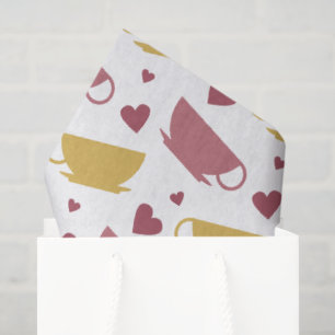 Papel De Seda Adorable patrón de taza de té y corazones, amante