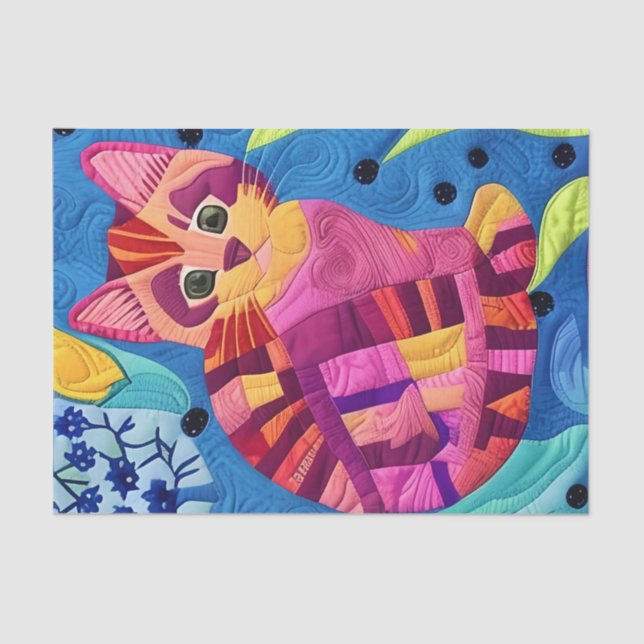 Papel De Seda Adorable Pequeño Gatito Quilt Like Design (Anverso)