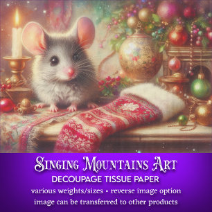Papel De Seda Adorable ratón de Navidad y decoupage de calcetín 