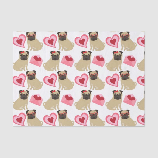 Papel De Seda Adorable Valentine Pugs (Anverso)