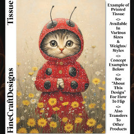 Papel De Seda Adorable Whimsical Ladybug Kitten DA5 Decoupage