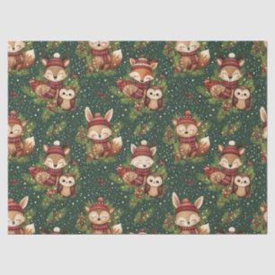 Papel De Seda Adorables amigos del bosque invernal - Animales fe